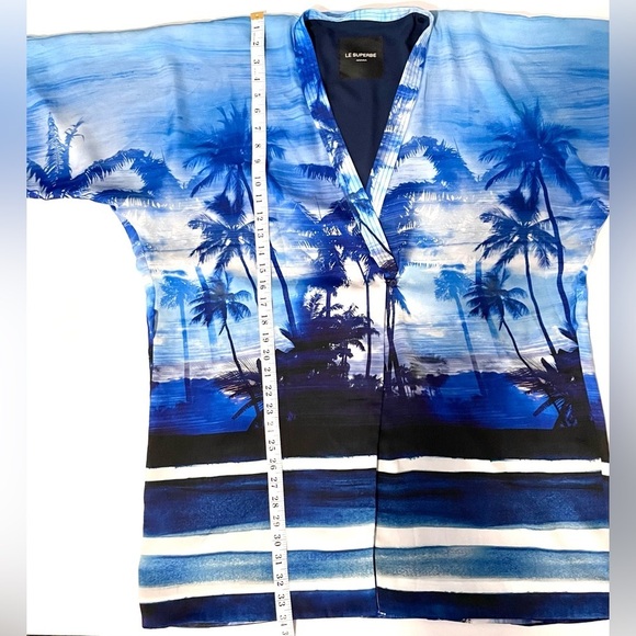 Le Superbe Palm Printed Kimono Robe Jacket Ocean Blue One Size - Picture 8 of 9